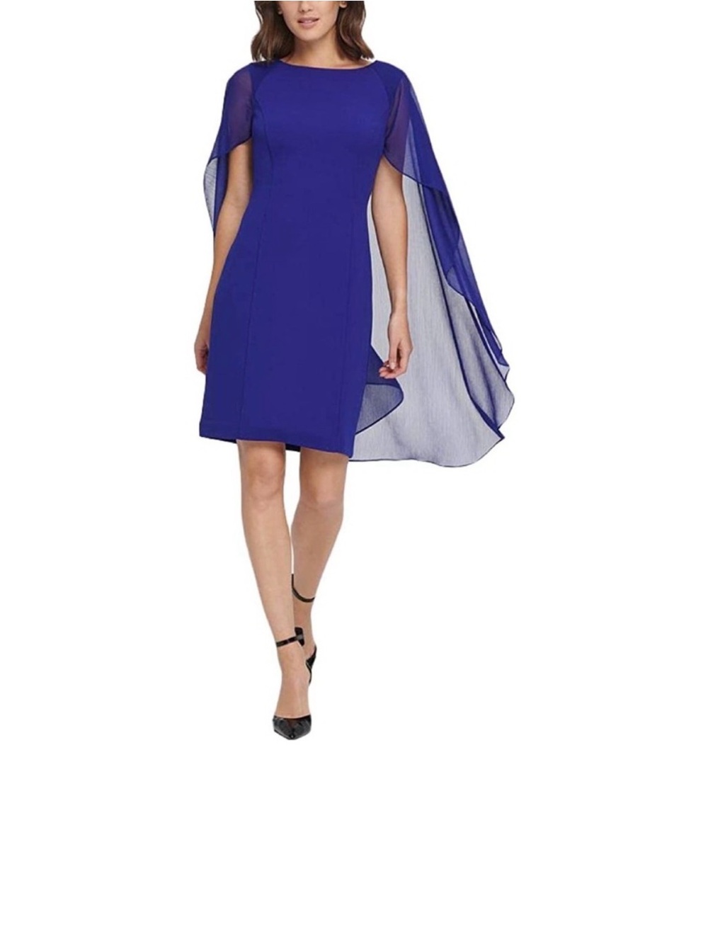 DKNY Royal Blue Chiffon Cape Mini Dress